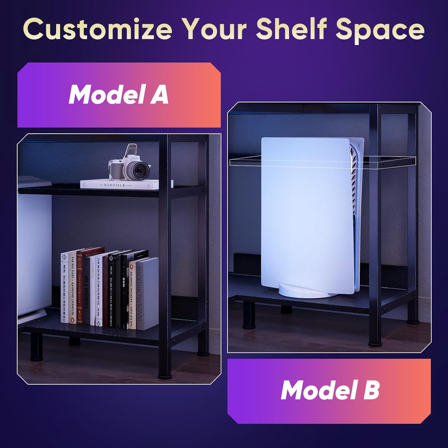 L Shaped Computer Desk with Power Outlets & USB Ports, 40"/48" Reversible Corner Desk with LED Lights, Storage Shelves & Monitor Stand for Home Office & Study, Black / White