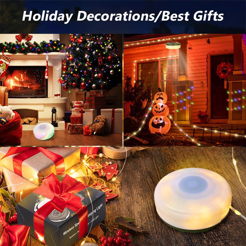Christmas Gift RGB Bluetooth Speaker Camping String Lights LED 7 Lighting Modes Portable Outdoor Speaker Wireless Stereo Sound for Outdoor Halloween Parties Camping Indoor Decorations Music Audio