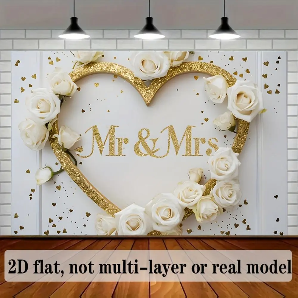 2D Flat White Polyester Decorative Banner - Wedding Arbor Backdrop, Wall Hanging Backdrop, Mr & Mrs Photo Prop for Home Wall Party Decor Ornaments