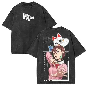 Momo Ayase X Dandadan Oversized Anime Manga 2 Sided Washed Cotton T-Shirt Menswear 90s Casual Men's Top Soft Graphic Tee