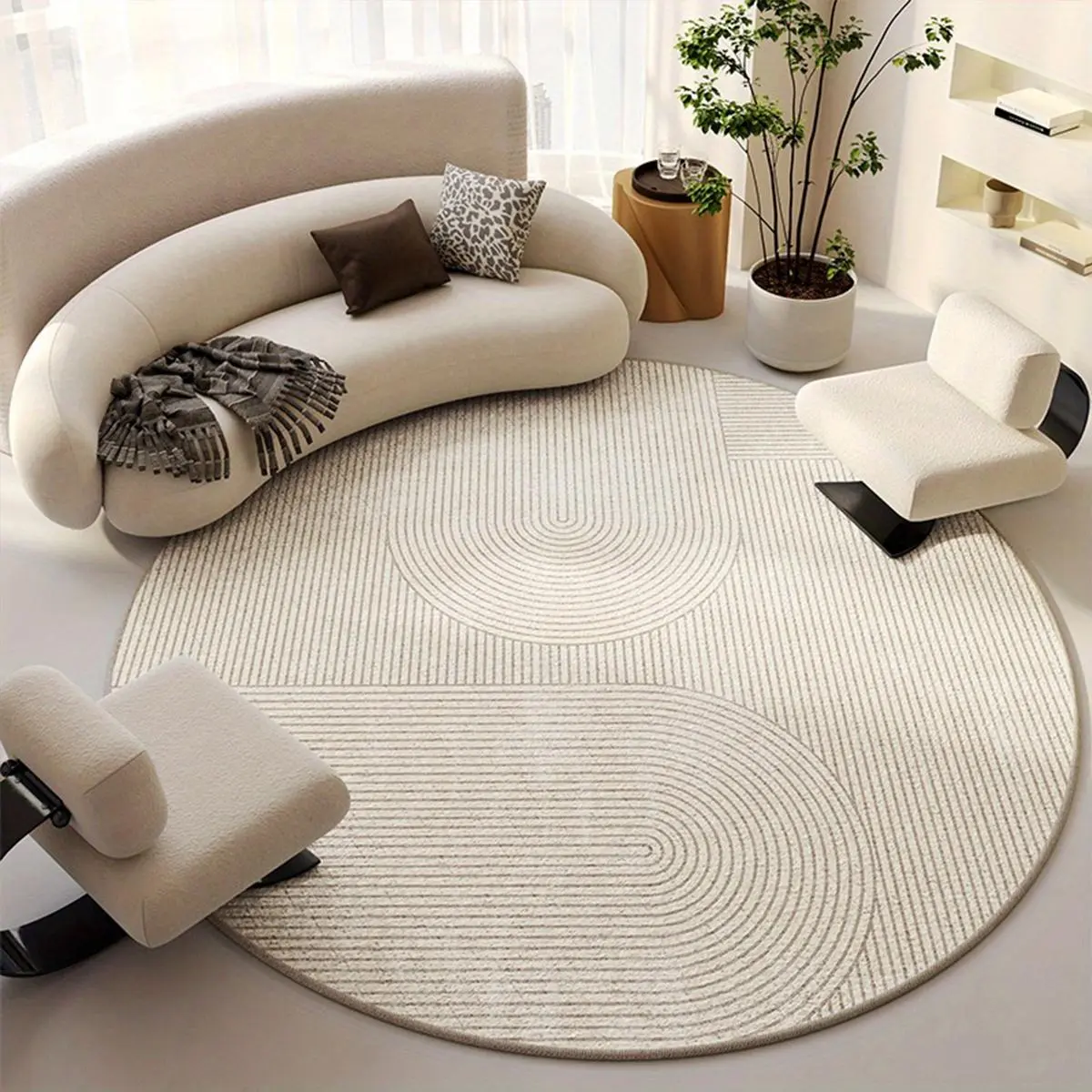 Round Area Rug, Minimalist Rug, Modern Indoor Rug, Decorative Rugs, Machine Washable Rugs, 1 Count Non-slip Washable Soft Floor Mat, Room Decorative Carpet for Home Living Room Bedroom Hotel Dormitory