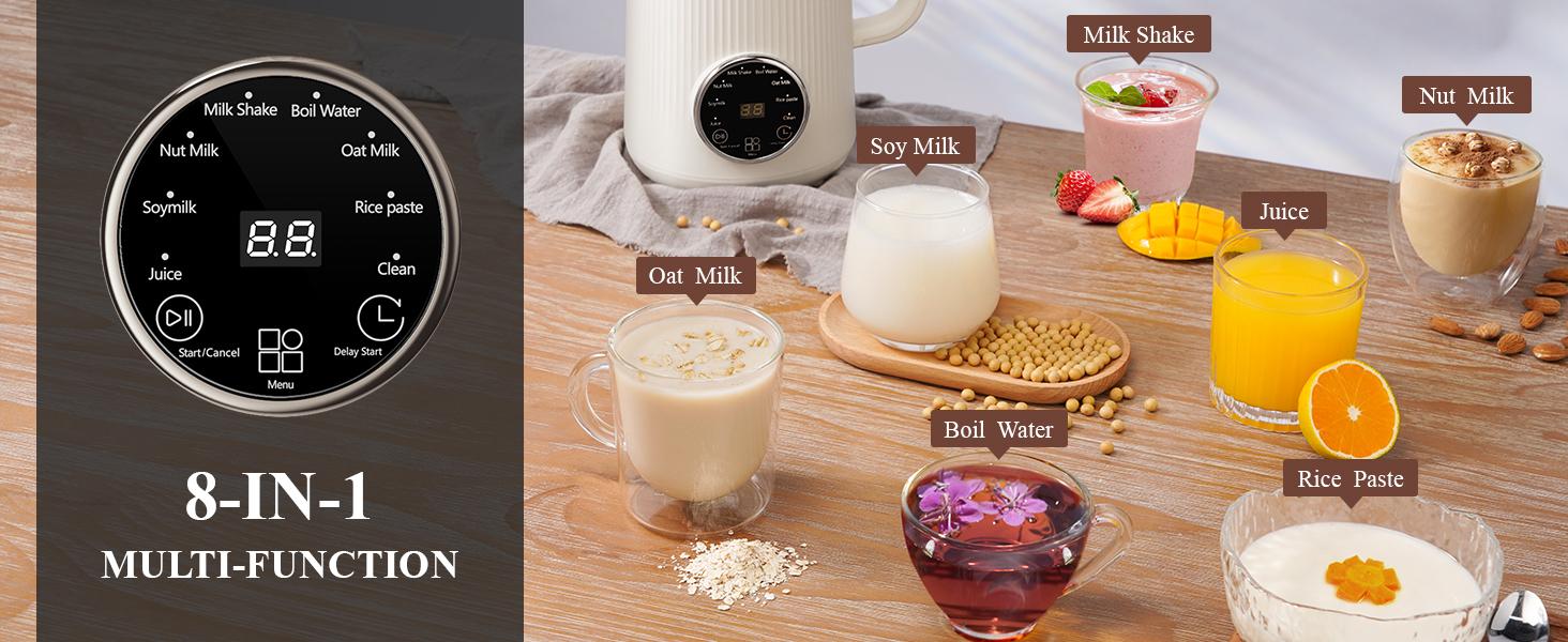 KIDISLE 8-in-1 Multifunctional Nut Milk & Coffee Maker 32oz Auto Clean Delay Start Keep Warm Stainless Steel Black/White Kitchen Appliance Christmas Gift