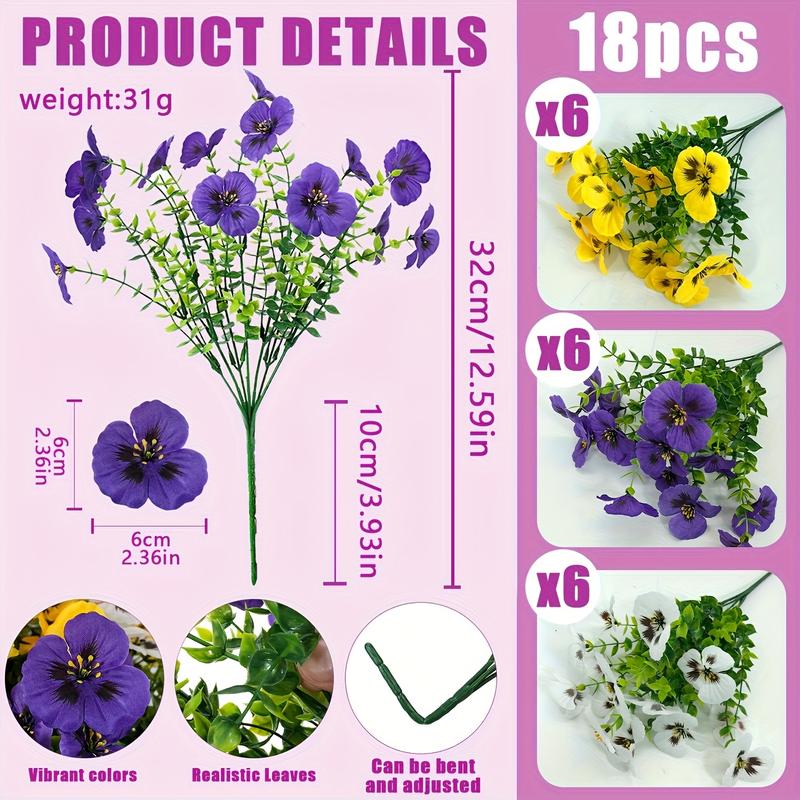 18 Bundles Of 12.56-inch Artificial Tricolor Violet Flowers, Suitable For Outdoor Use, Imitating UV Resistant Tricolor Violet Flowers, Suitable For Outdoor Flower Pots, Front Doors, Porches, Courtyards, Terraces, Windowsills, And Home Decoration