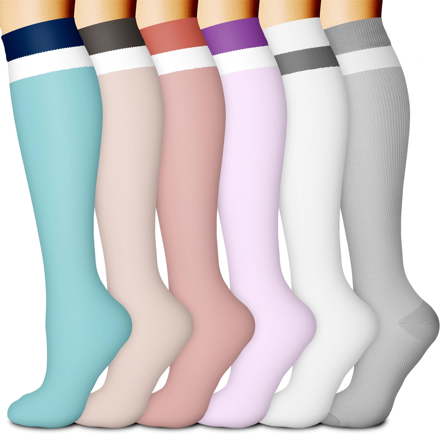Compression Socks - 6 Pairs of Anti-Slipping and Friction Design Cotton Socks for Running and Sports Breathable Performance