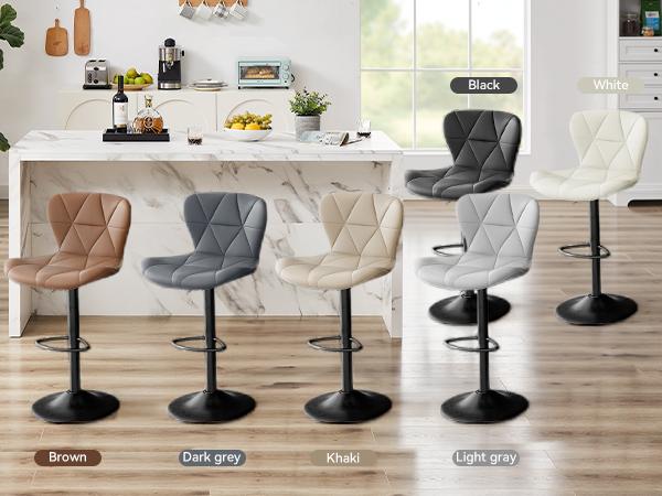 Modern Bar Stools, Adjustable Faux Leather Upholstered Swivel Bar Stools, Counter Height Bar Chairs with Back for Kitchen Island, Black
