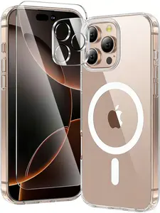 2026 Newest Magnetic Case for iPhone 17 Pro Max, Qi2 Certified Compatible MagSafe Slim Fit Clear Cover with N52 Strong Magnet Ring, Anti-Yellowing Shockproof Phone Case + 1 Pack Tempered Glass Screen Protector & Camera Lens Protector Film