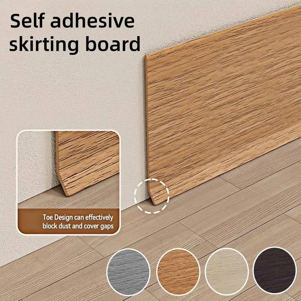 2m x 8cm Wood Grain Self-Adhesive Skirting Board, Flexible Vinyl Wall Baseboard Trim, Peel and Stick Decorative Strip for Living Room Home Decor, Interior Moulding Trim, Interior Walls
