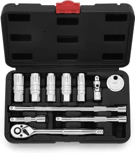 EMENTOL 11PCS 3/8" Drive Socket Accessory Set, SAE/Metric, 6 Point Spark Plug Sockets, Universal Joint, Extension Bar, Ratchet Wrench, Spark Plug Gap Gauge
