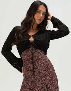 NECTAR CLOTHING Womens Long Sleeve Crochet Top