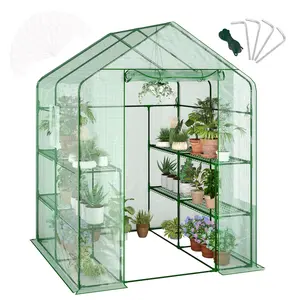 Garvee greenhouse, 144 x 144 x 190 cm, transparent mini walk-in greenhouse with PE cover and anchor, plant garden, 3 levels, 12 shelves for indoor and outdoor use