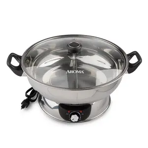 Aroma Housewares ASP-610 Dual-Sided Shabu Electric Hot Pot, 5Qt, Stainless Steel 1 count