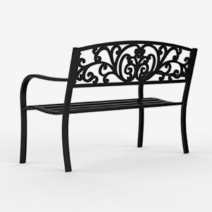 VINGLI Outdoor Bench for Patio Metal Garden Bench w/PVC Back Pattern, Black Park Bench Front Porch Bench for Yard Lawn Decor Deck Entryway