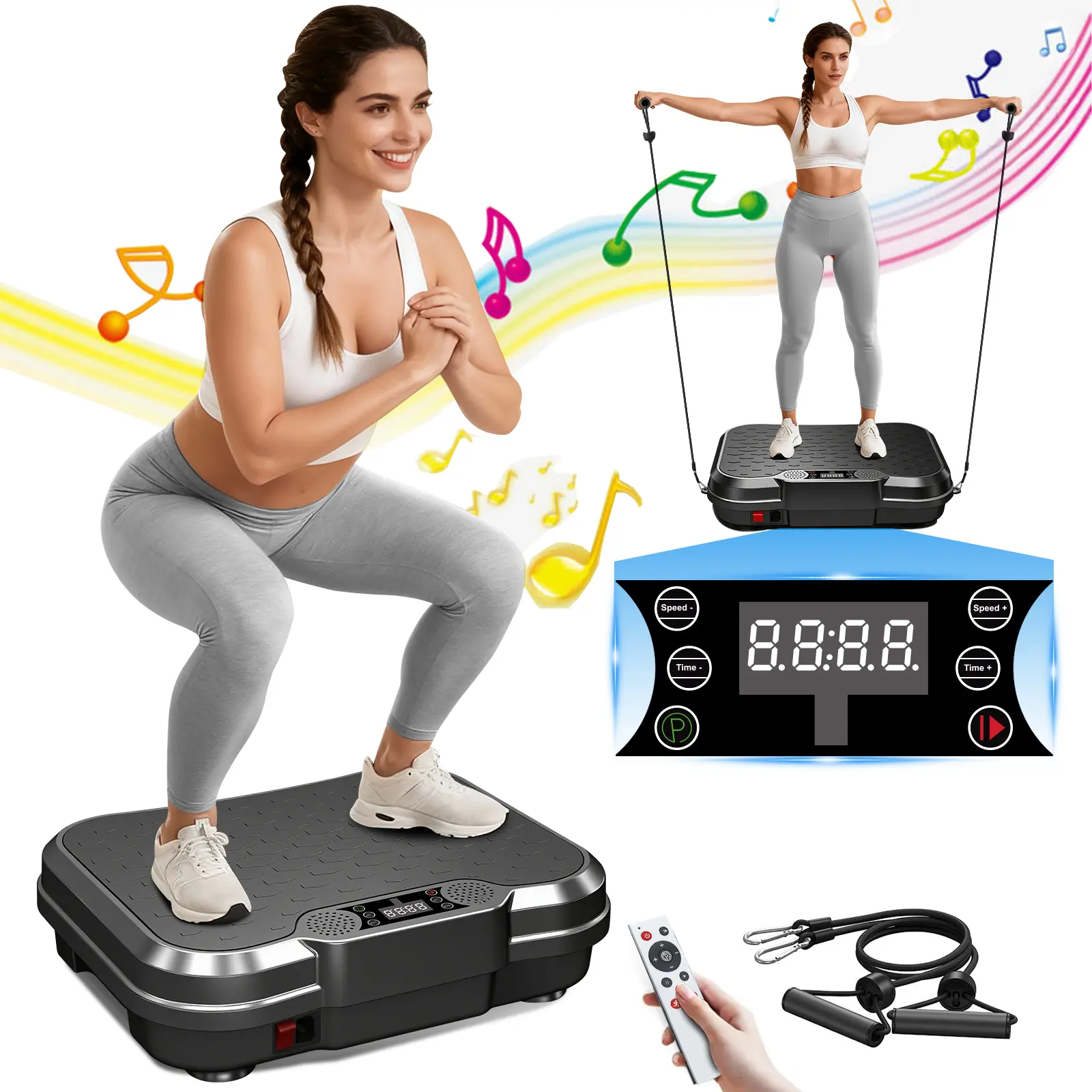 Sturdy Vibration Plate for Home Gym, Unisex Anti-Slip Exercise Platform with Resistance Bands for Lymphatic Drainage & Muscle Recovery, 400 lbs Capacity, Vibration Plates, Lymph Drain, Alleviates Soreness, Full-Body Work