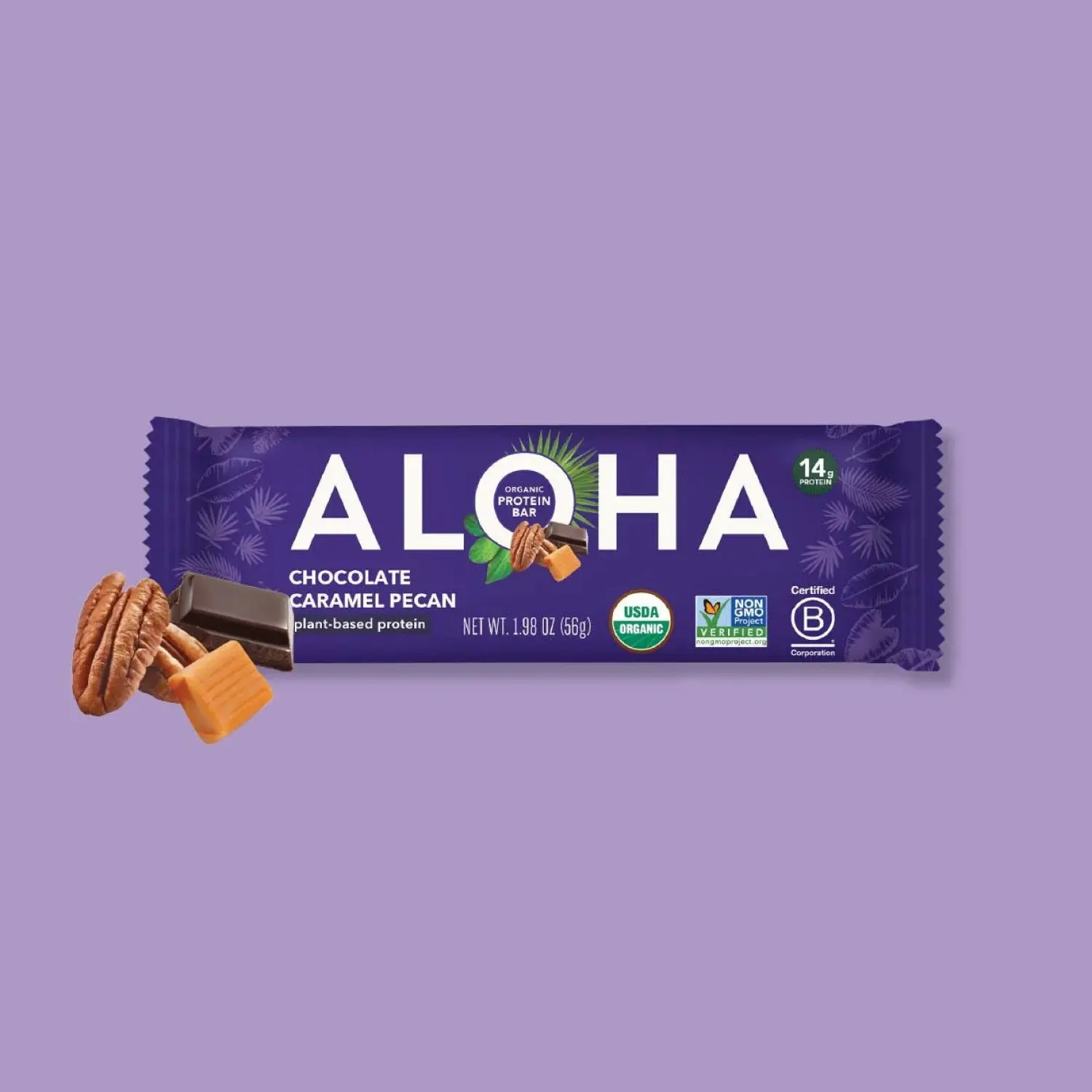 ALOHA Chocolate Caramel Pecan Protein Bar | 12 Bars | 14g Plant Protein, 5g Sugar | Certified USDA Organic, Vegan, Gluten-Free | Dark Chocolate + Caramel + Real Pecan Pieces