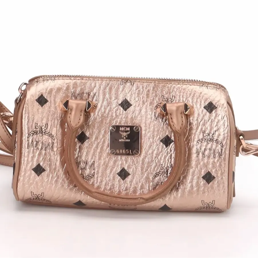 Pre-owned MCM leather Crossbody Bags Metallic Mini Boston Bag – Rose Gold Crossbody Satchel