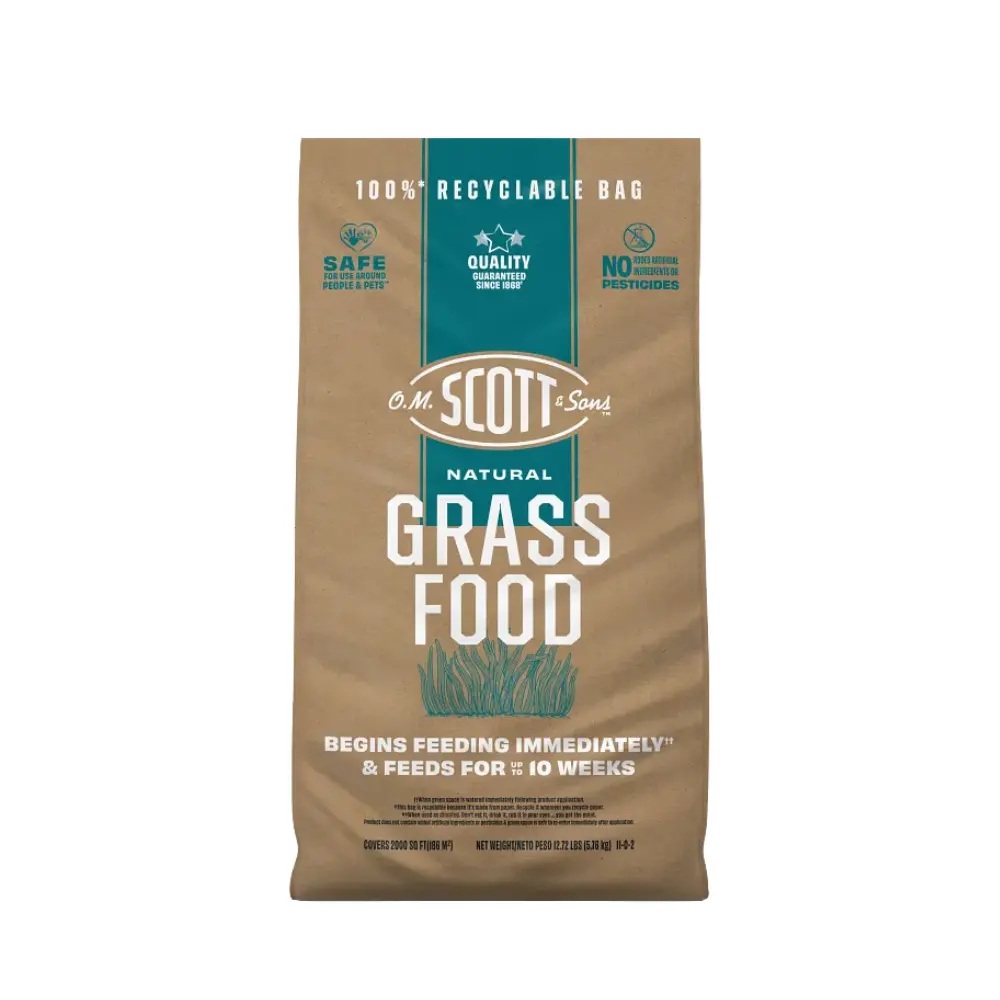O.M. Scott & Sons Natural Grass Food, 100% Curbside Recyclable Bagged Fertilizer & Plant Food for Home Garden Soil Care, Feeds Now and Continues Feeding, Made with Premium Nutrient Sources