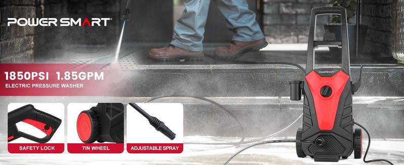 PowerSmart Electric Pressure Washer, Max 2800PSI, 1.8 GPM, Lightweight Portable Pressure Washer with 35FT Power Cord, 20FT Hose, Foam Cannon, Spray Gun for Cleaning Cars, Fences, Decks, and Patios (PS2020)
