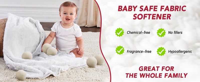 Wool Dryer Balls Natural Fabric Softener, Reusable, Reduces Clothing Wrinkles The Large Dryer Ball Plastic Balls and Liquid Softener for Laundry