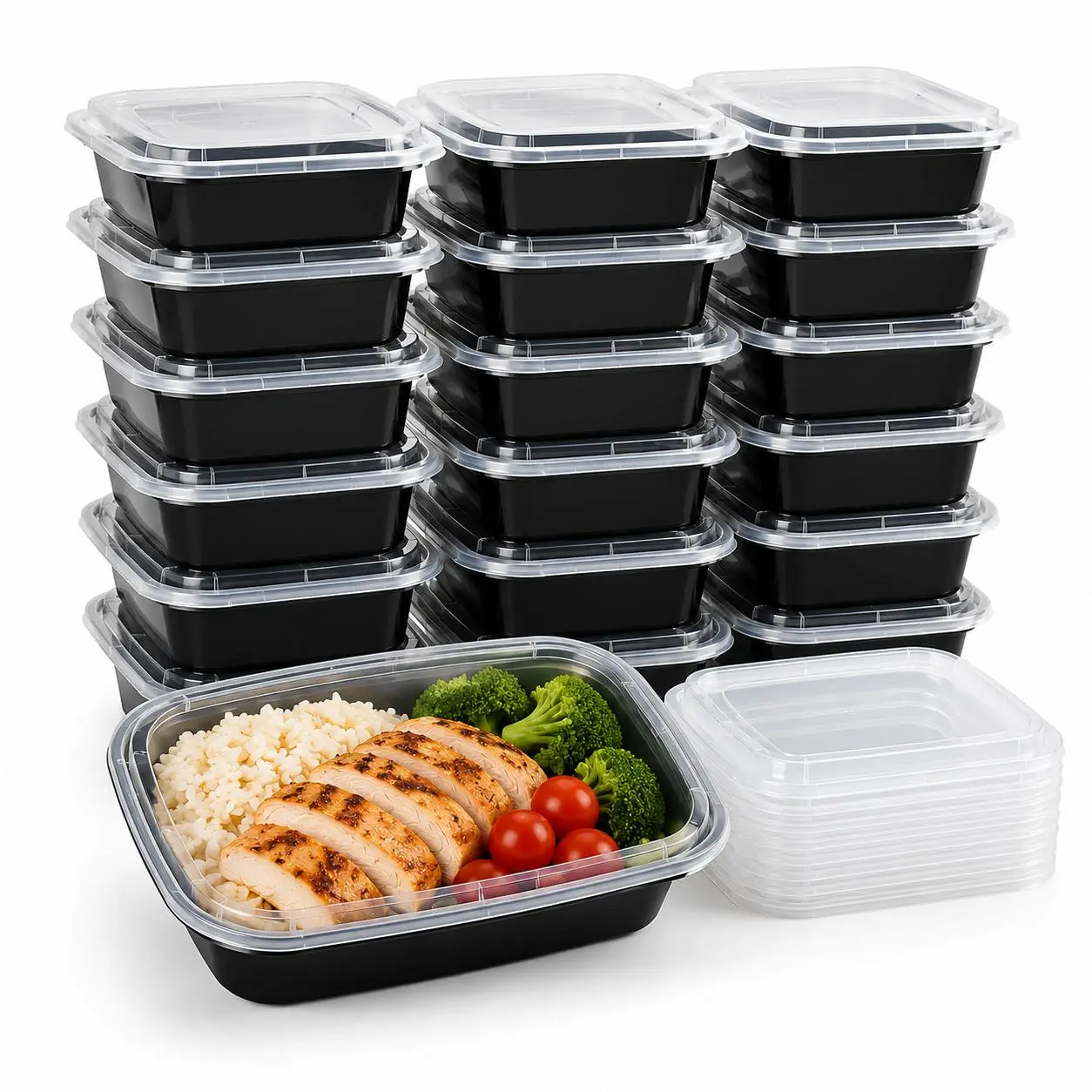 50 Set Meal Prep Containers - 16/24/32/oz  Reusable Take Out Food Storage Containers with Lids - Disposable Stackable Plastic To Go Lunch Boxes - BPA Free, Microwave/Dishwasher/Freezer Safe - Perfect for Christmas, Party, Gift, Kitchen