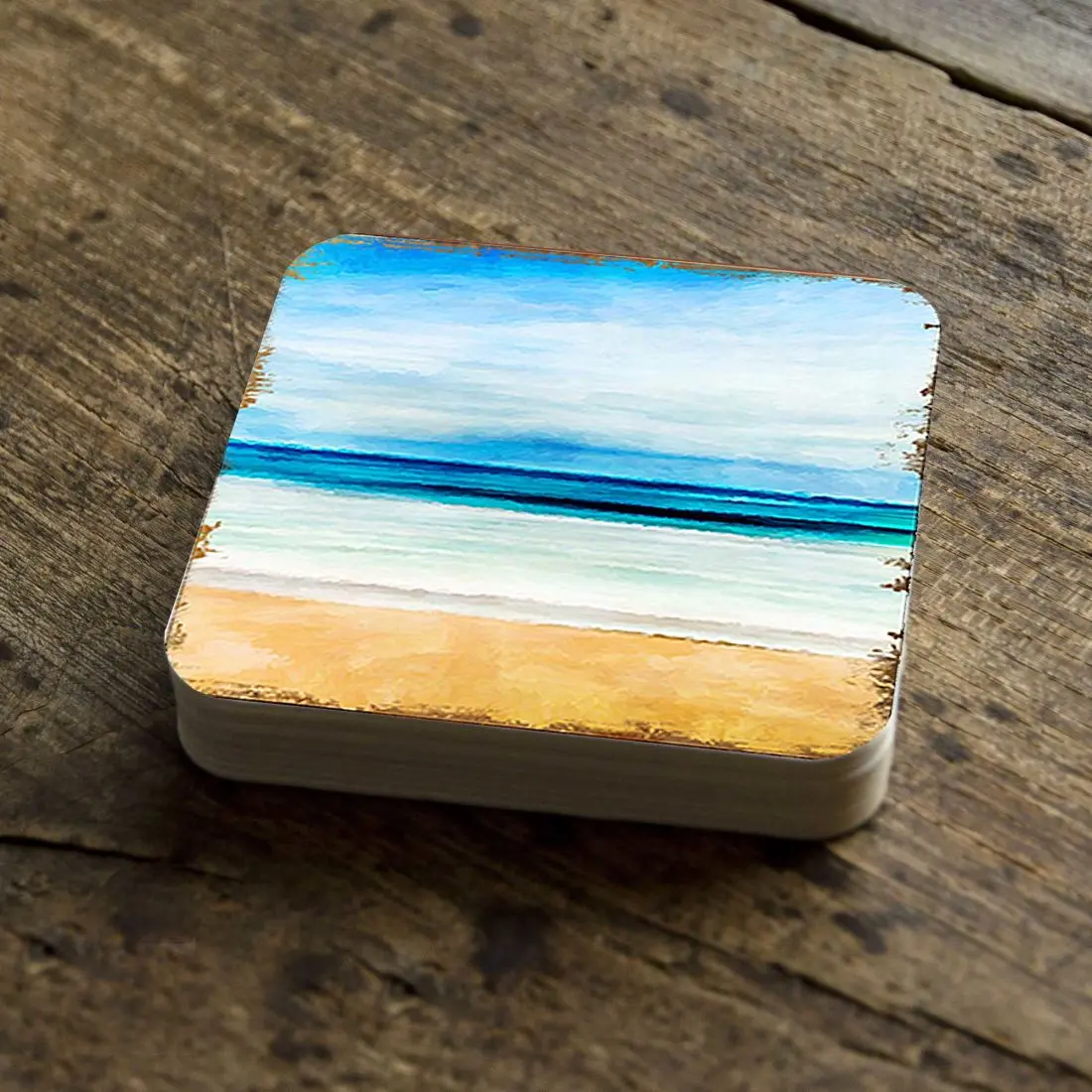Nature Wonders 95226C-S4 4 x 4 in. Beach Coastal Wooden Cork Coasters Gift - Set of 4