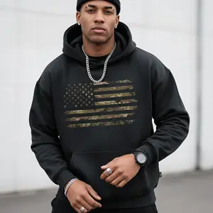 Men's Camo American Flag USA Graphic Hoodie - Cotton Blend Black Long Sleeve Pullover Regular Fit |   Soft & Breathable Fabric, Durable Print, Everyday Comfort, Machine Washable, camouflage flag design casual wear