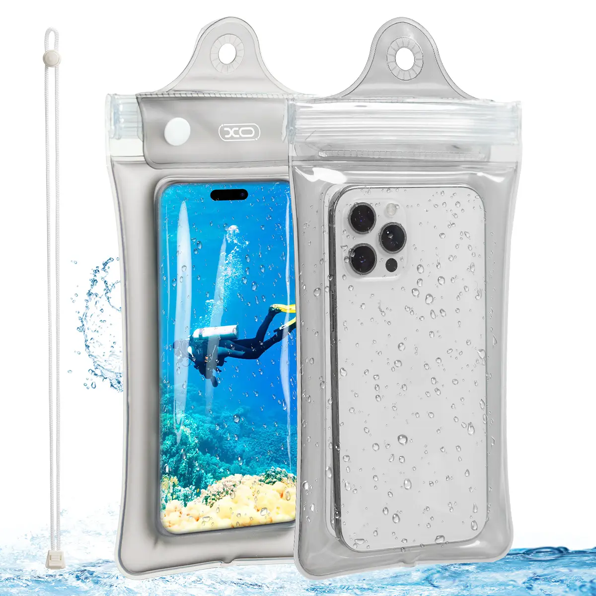 XO Waterproof Cellphone Protective Pouch - IPX8 Certified, Floatable Design, Adjustable Lanyard - Fits Most Smartphones & Devices, Cover for Beach, Cruise Water Sports Essentials, Accessories
