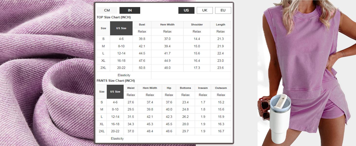 Yeokou Women's Travel Outfits Summer Lounge Set Two Pieces Mineral Wash Cotton Tank Top Lined Split Athletic Skirt Set