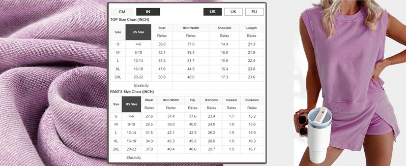 Yeokou Women's Travel Outfits Summer Lounge Set Two Pieces Mineral Wash Cotton Tank Top Lined Split Athletic Skirt Set