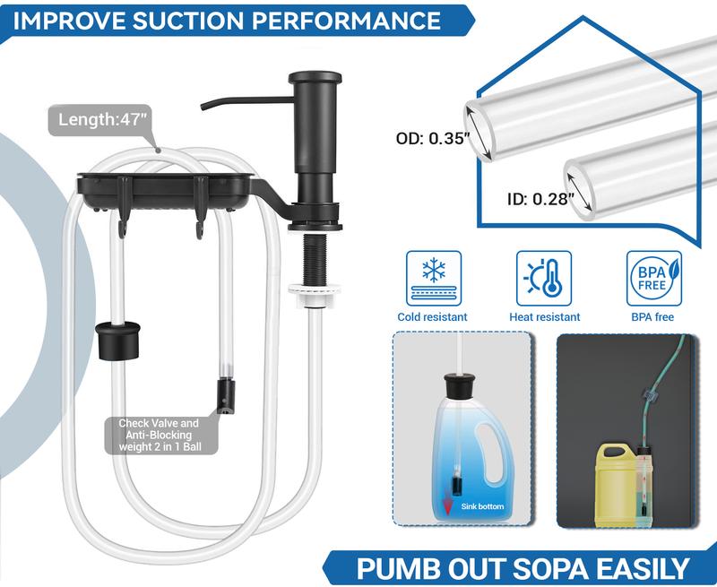 Yofidra Soap Dispenser for Kitchen Sink & Restroom: Built-in Sink Soap Dispenser Pump with Sponge Holder, ABS Plastic Dispenser with 39” Tube Kit, Fit for Kitchen, Bathroom & Restroom Counter
