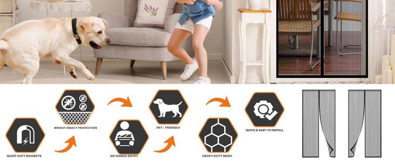 Magnetic Screen Door, Hands Free Mesh Curtain Keeps Bugs and Mosquitos Out, Automatic Magnet Closure, Heavy Duty Patio Sliding Dog Doors Cover, Window Screen Protector