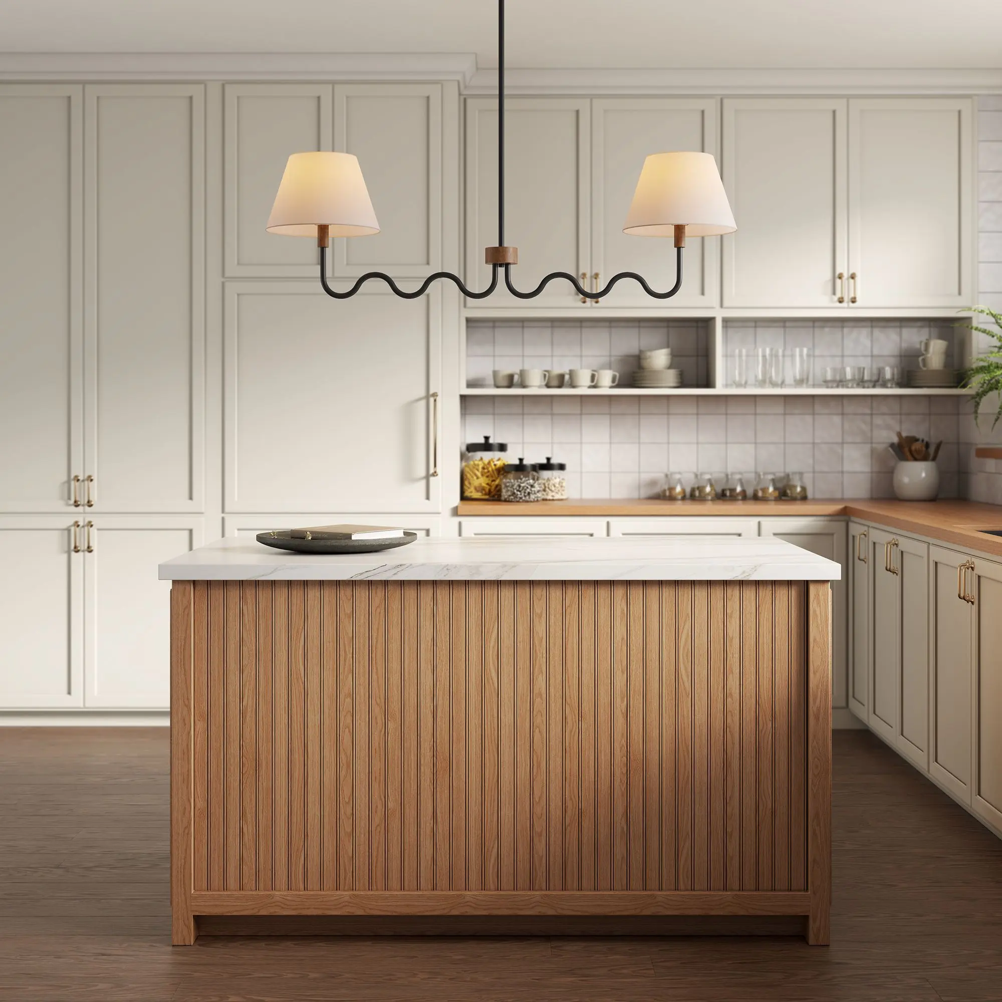 Sunlit Squiggle 2-Arm Pendant Light in Walnut Black