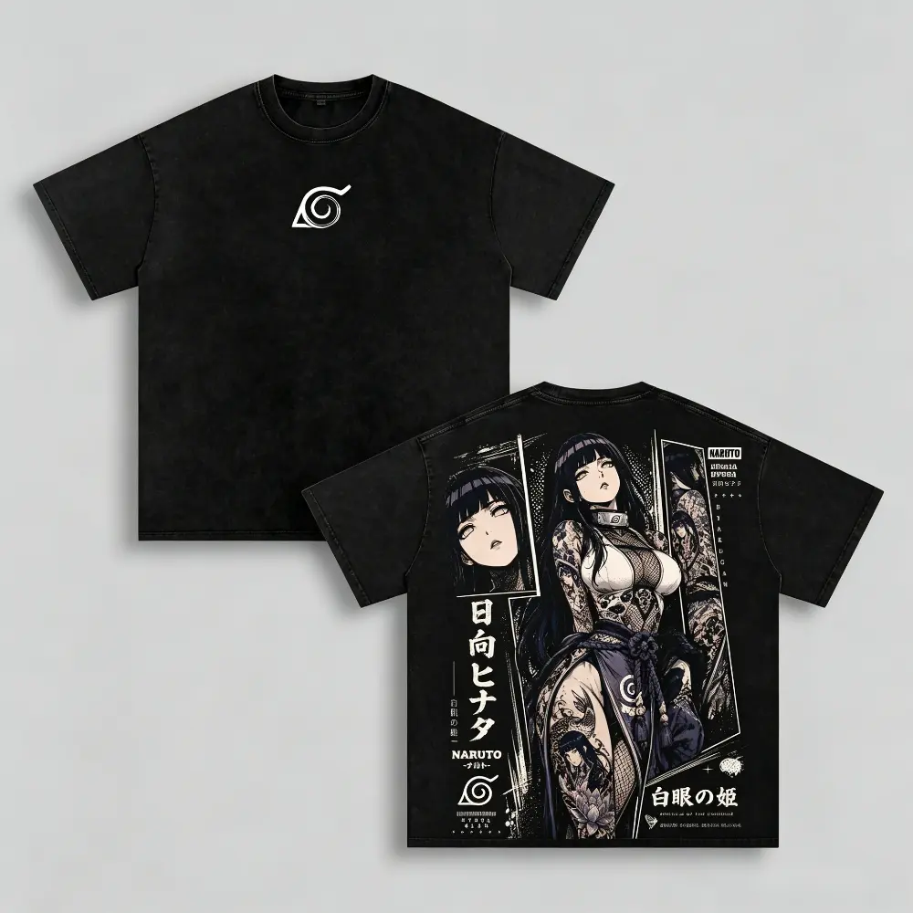 Hinata Hyuga Naruto Tee – Hinata Hyuga Vintage Washed T-Shirt | Byakugan Princess | Hyuga Clan Anime Manga Graphic Tee | Heavy Cotton Unisex Oversized Streetwear Top