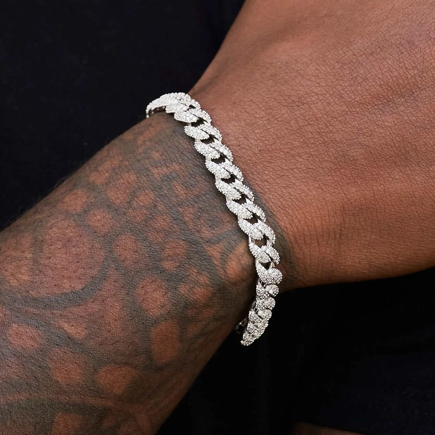 GLD 8.5mm Iced Cuban Chain Link Bracelet in White Gold | 14K Plated CZ Stones Lifetime Guarantee - Perfect Gift