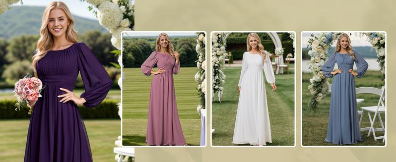 Ever-Pretty【Plus size】curvy dress , Fall  Long Sleeve Chiffon A-Line Empire Waist Formal Dress – Graceful for Weddings & Evening Dress 0106B