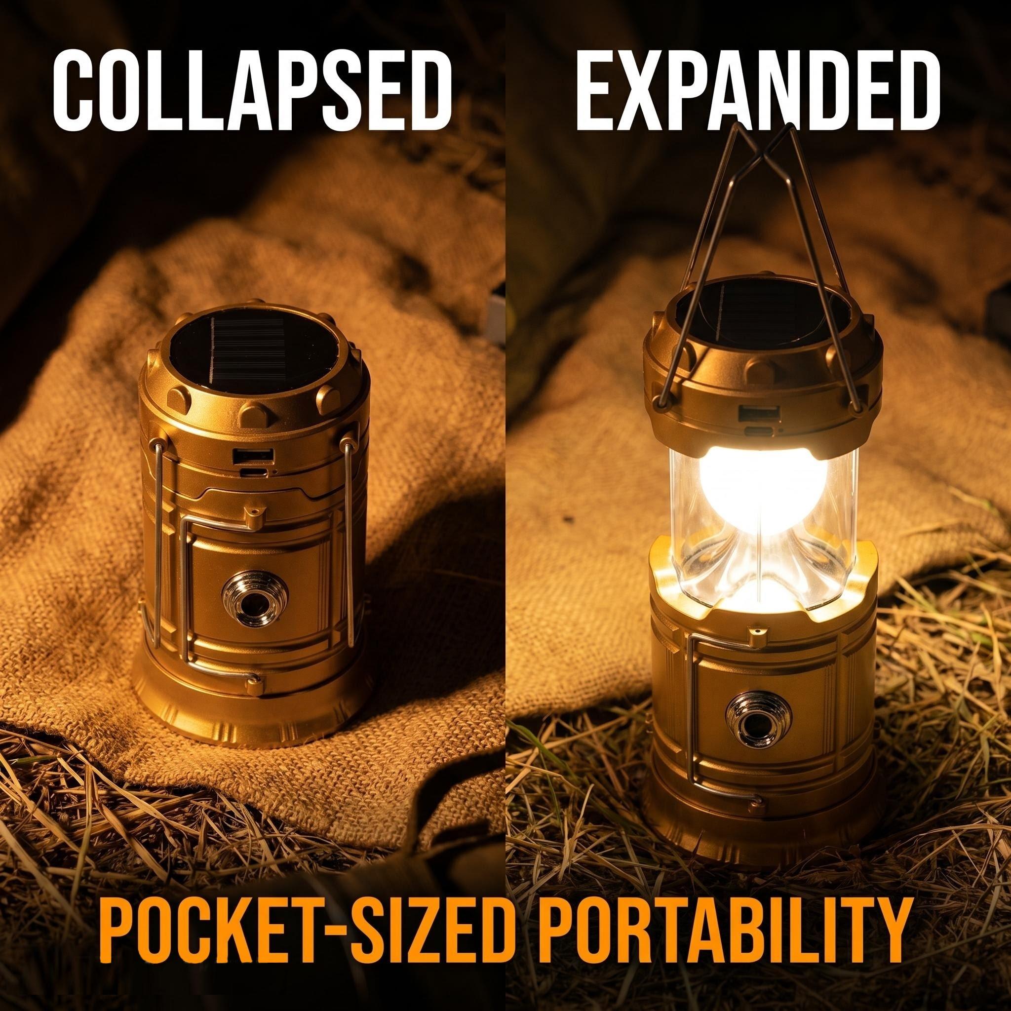 4-Piece Collapsible Portable LED Rechargeable Lanterns - Lightweight Waterproof Mini Solar Recharge Wireless Flashlight, Solar & USB Charging for Indoor/Outdoor Emergency Use, Mini Solar Lanterns sohochic
