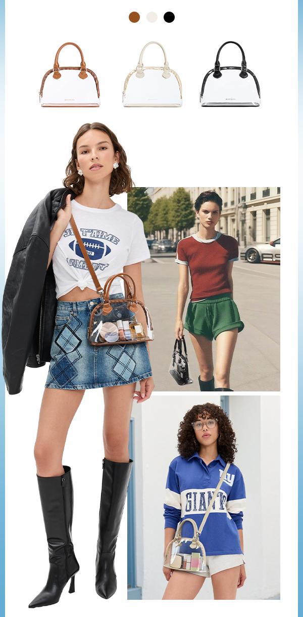 BOSTANTEN Clear Bag for Stadium Approved Top Handle Crossbody Purses Barrel Handbag for Events, Concerts, Travel, Daily Use