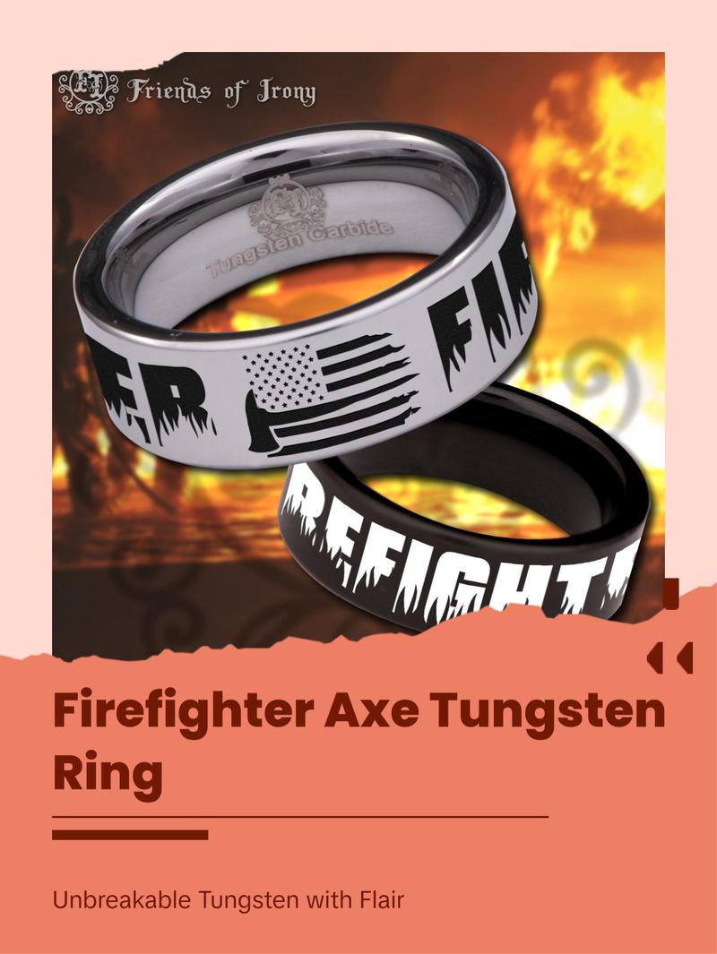 Firefighter Axe American Flag Tungsten Carbide Ring
