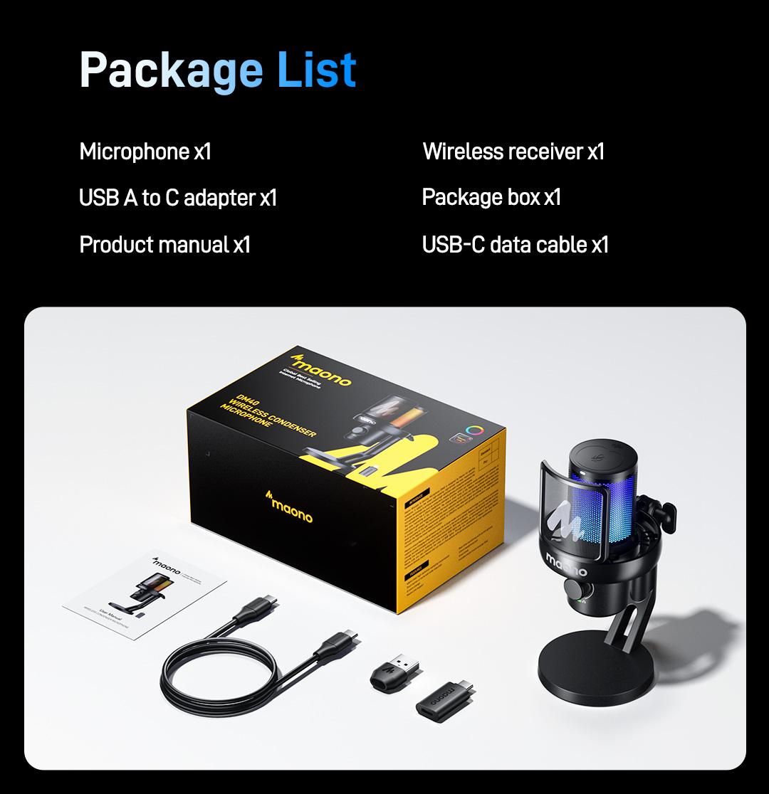 Maono DM40 Voice Changer USB / Wireless Desktop Audio RGB Gaming Microphone with Noise Reduction and EQ Setting,Compatible with Computer, PC, PS4, PS5, Smartphone, Mac, Ideal for Singing,Game Streaming,Recording and Podcasting.