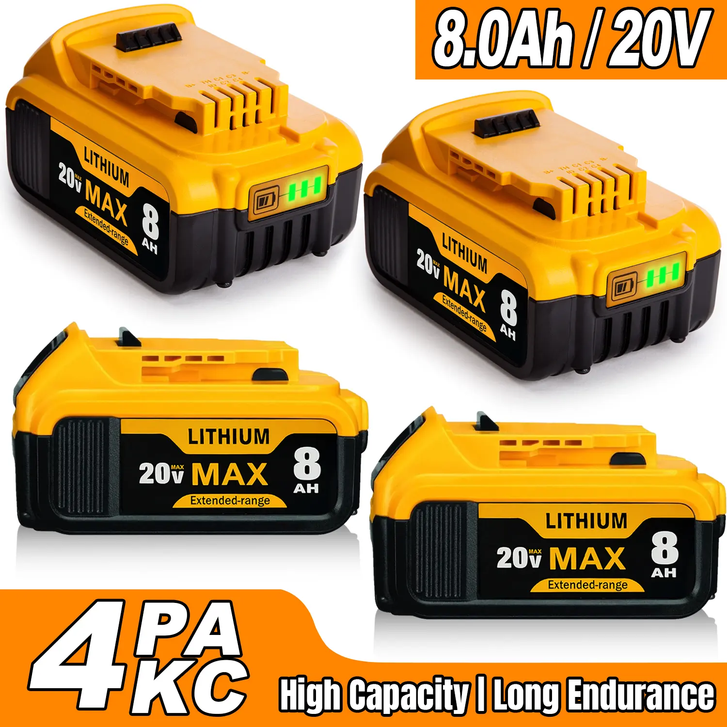 Dewalt Replacement Battery 20V Max 8.0Ah/8.4Ah Lithium Compatible with DCB208 DCB200 DCB206 DCB205 DCB204 Cordless Power Tools high-capacity