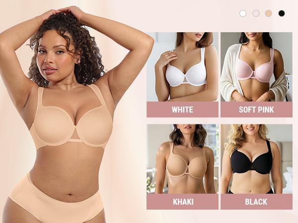 FeelinGirl Unlined Bras for Women Underwire Comfortable Support Perfect Coverage T-Shirt Bra Big Breast Friendly TiktokSuperBrandDay