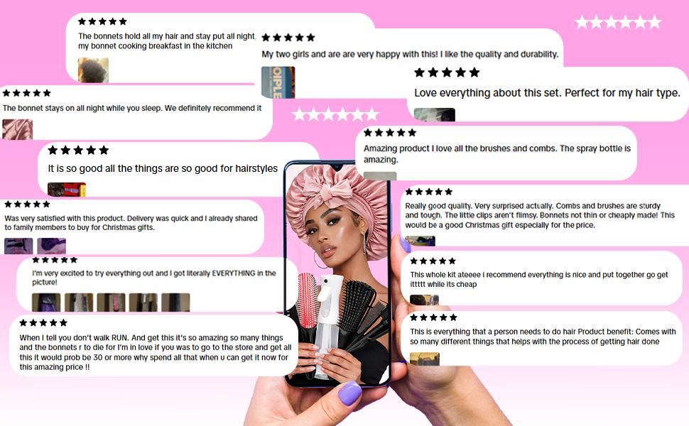 Pink Hair Brush Set Detangler Brush Satin Bonnet Nylon Bristle Brush Edge Tool Kit for Curly Hair Styling Detangling Multifunctional Haircare Sleeping