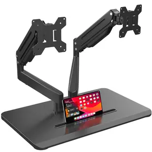 suptek Dual Monitor Mount Gas Spring Monitor Arm Desk Stand with Base,Free Standing Pneumatic Height Adjustable Monitor Stand for 17 to 34 inch,Holds up to 24.25 lbs,Black(ML8SPX)