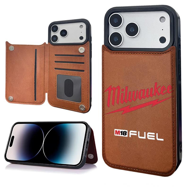 Milwaukee Pattern Phone Cases Compatible For With iphone 17 16 15 14 13 12 PRO PLUS MAX AIR PU Black Brown Pink Durable Flip High quality Leather Credit Card Bag Holder Mother Gift Wallet Shockproof Anti-Drop Full Protection Shell Cover