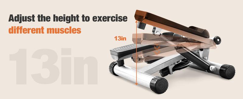 Mini Stepper with Resistance Bands, Adjustable Stride & Intensity Portable Stepper Machine, 265LBS Capacity Quiet Full Body Workout for Home, Includes LED Monitor