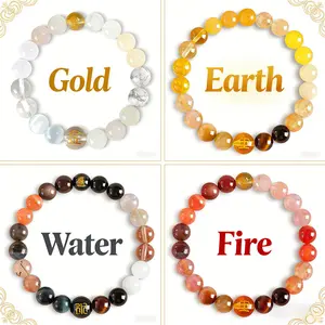 Five Elements Balance Feng Shui Bracelet – Energy Cycle Jewelry for Men Women – Original Crystal Design for Good Luck, Abundance, Protection & Harmony