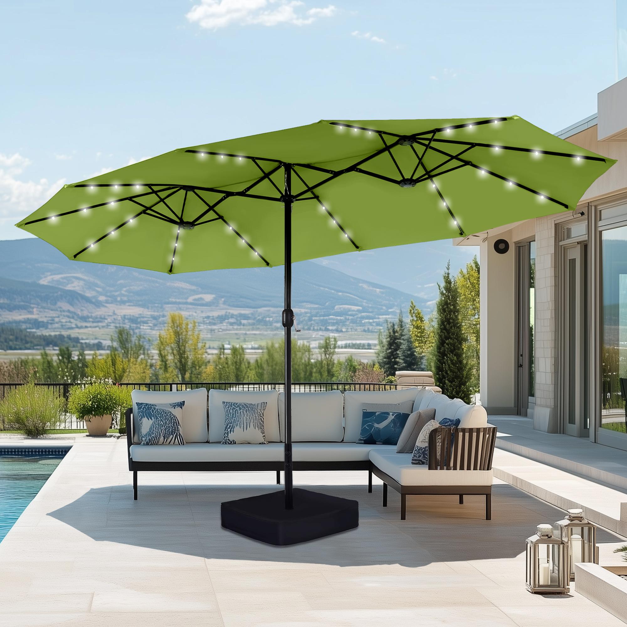 [LED Light] Phivilla Home 15ft Large Outdoor Patio Umbrella with Base – LED Light Option, Double-Sided, Crank Handle, Waterproof