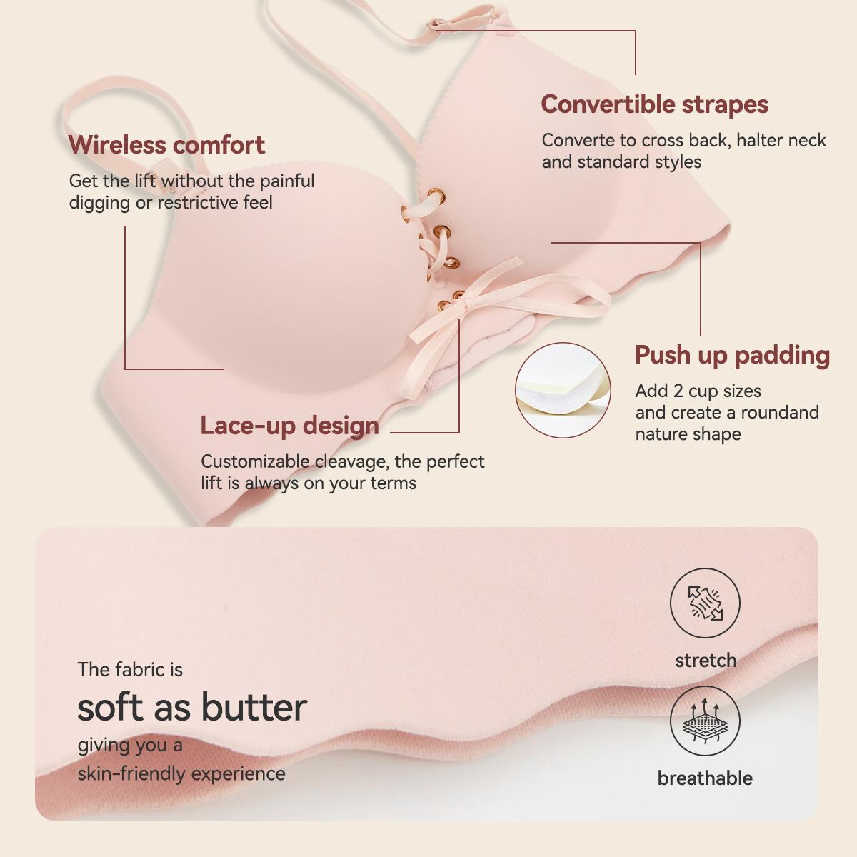 LUCKMEEY Drawstring Push Up Bra | Instant Cleavage & Anti-Sagging | Add 2 Cups Padded Wireless Strapless Bras Comfort Bra for A B C Cups Womenswear Minimalist Pink LUCKMEEY Drawstring Push Up Bra | Instant Cleavage & Anti-Sagging | Add 2 Cups Padded Wireless Strapless Bras Comfort Bra for A B C Cups Womenswear Minimalist Pink