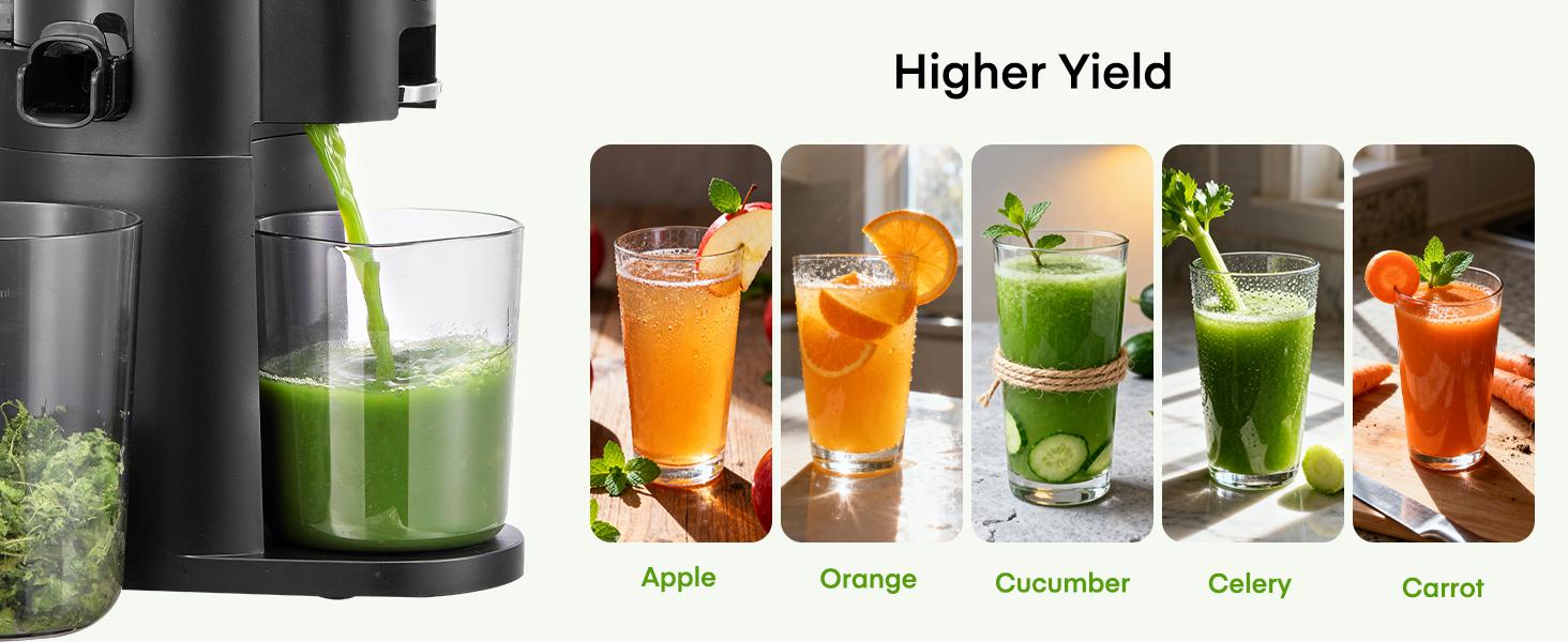 Juilist Cold Press Juicer,  104.9mm Chute Feed Opening, Slow Masticating Juicer – Quiet, For Whole Vegetables and Fruits,Easy to Clean, High Juice Yield, BPA Free (Black)