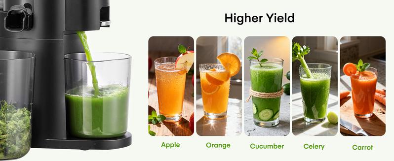 Juilist Cold Press Juicer,  104.9mm Chute Feed Opening, Slow Masticating Juicer – Quiet, For Whole Vegetables and Fruits,Easy to Clean, High Juice Yield, BPA Free (Black)