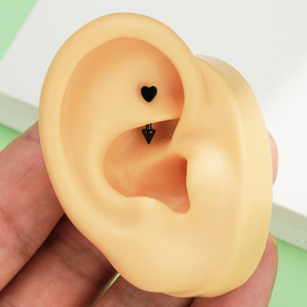 Oufer 16G Titanium Flat Heart & Spike Eyebrow Rook Ring Vertical Labret Snake Bite in Gold Black Silver